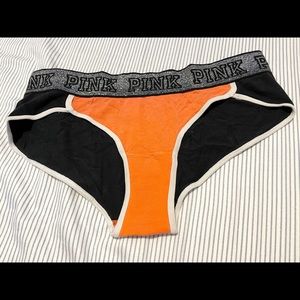 PINK S Black & Orange Elastic Waistband Cotton Panty